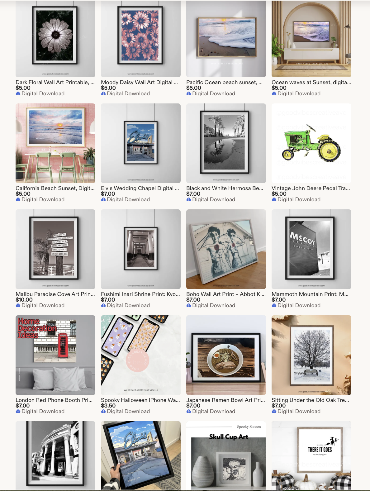 Good Vibes Creative Ave Etsy store front with items to shop